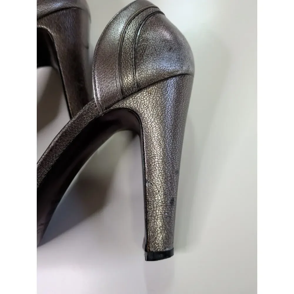 Vintage Y2K Prada Metallic D'Orsay Peep-Toe Pumps, late 1990s or early 2000s